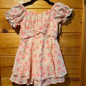 Zenzi Girls‎ Floral Skort Romper Dress Pink Orange Size S 6/7 AYD25872 NEW